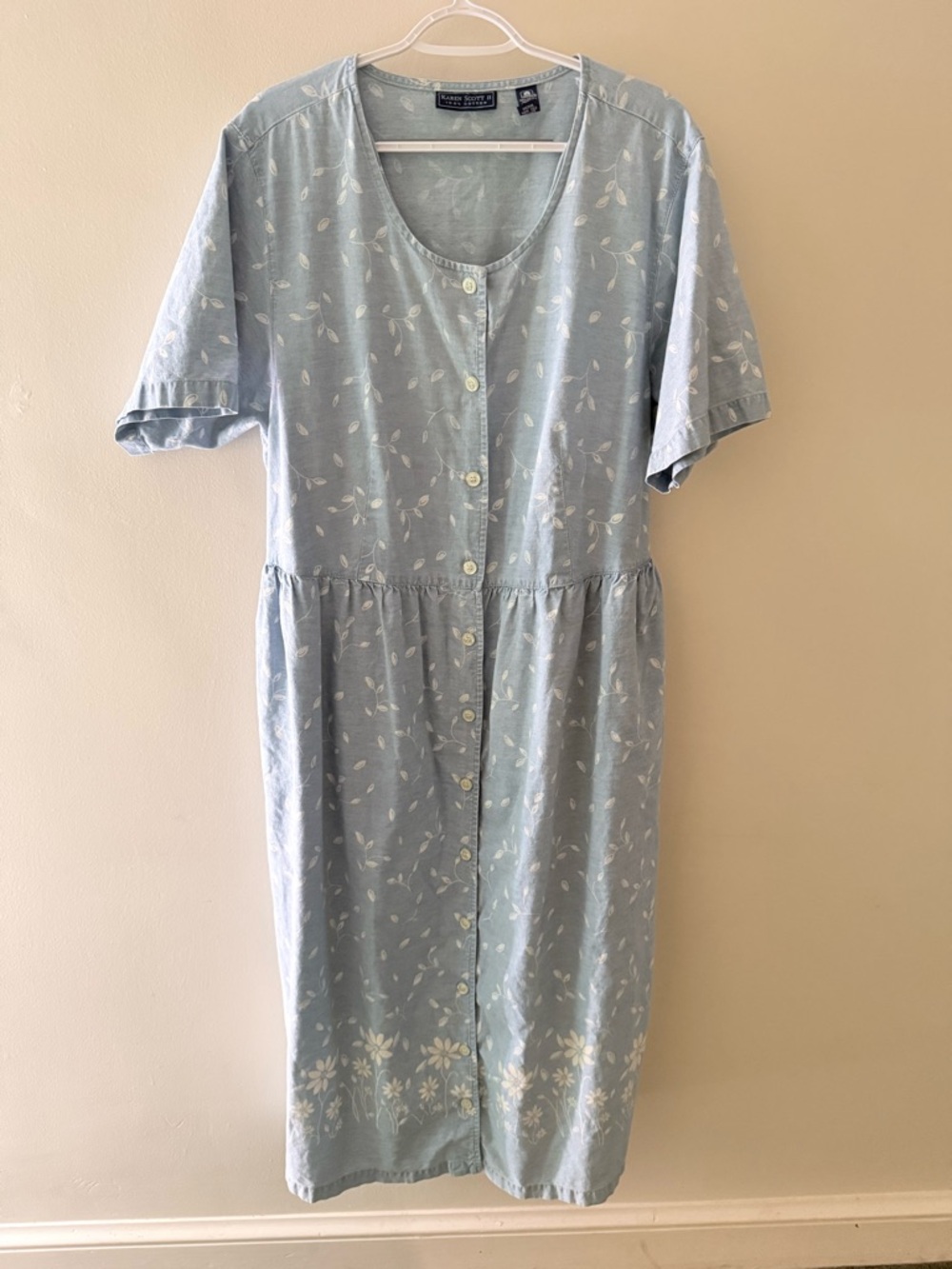 Vintage Plus Chambray Denim Floral Jumper Midi Dress Cotton Cottage Grandma 2x